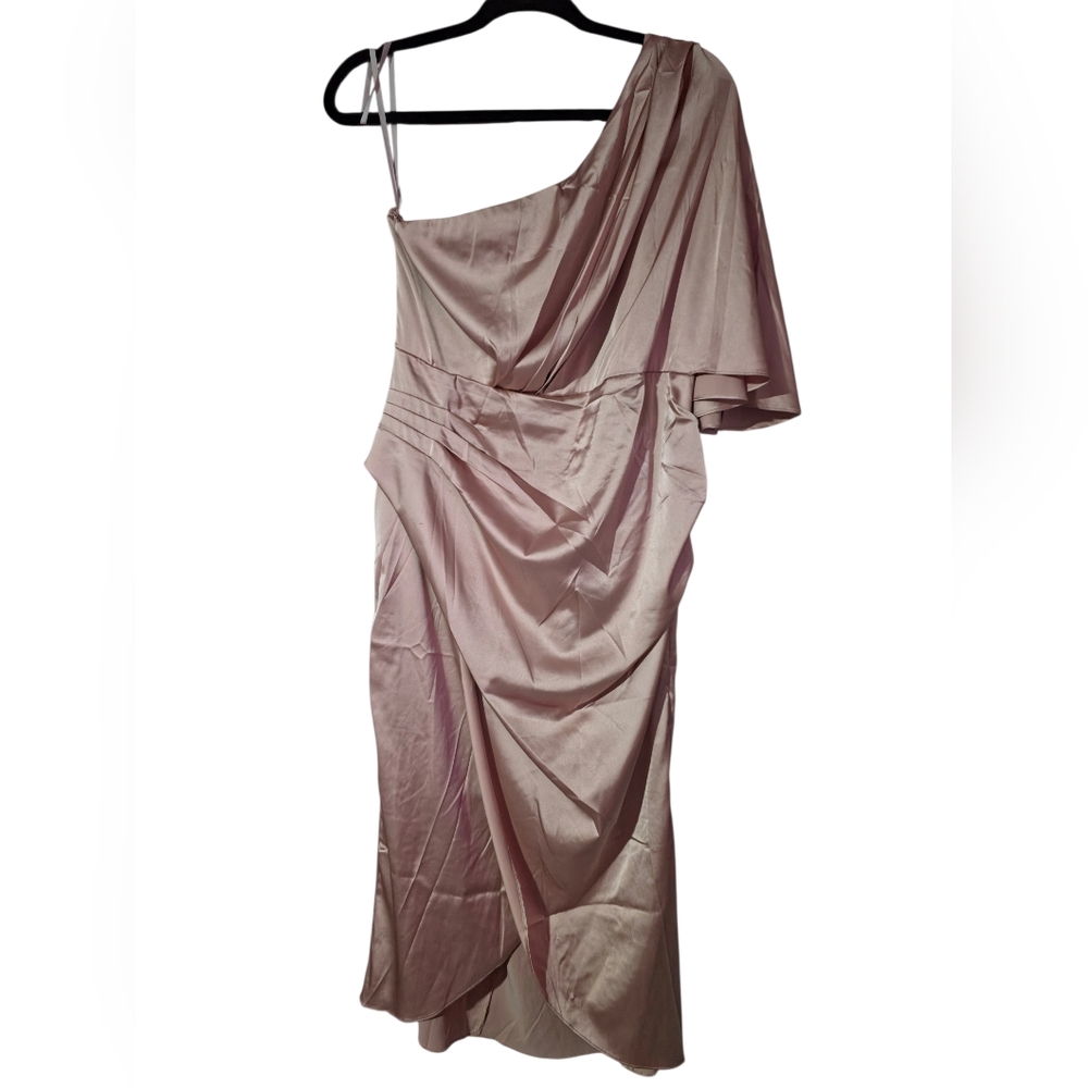 Anrabess One Shoulder Satin Dress XL Blush Pink Cocktail Wedding Guest Formal
